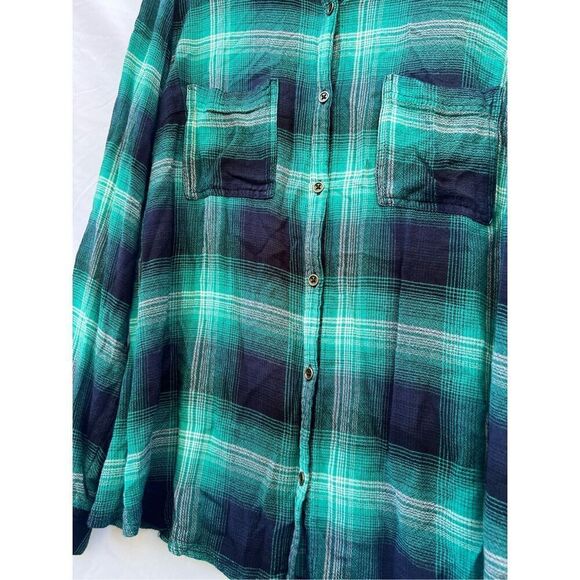 Maurices Teal & Blue Button Up Plaid Top Woman’s Size 2 - Picture 4 of 9